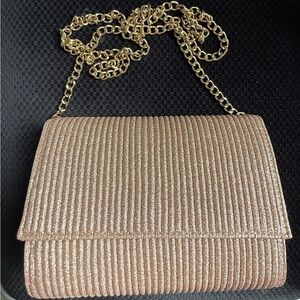 Target Rose Gold Pleated Clutch with Gold Chain